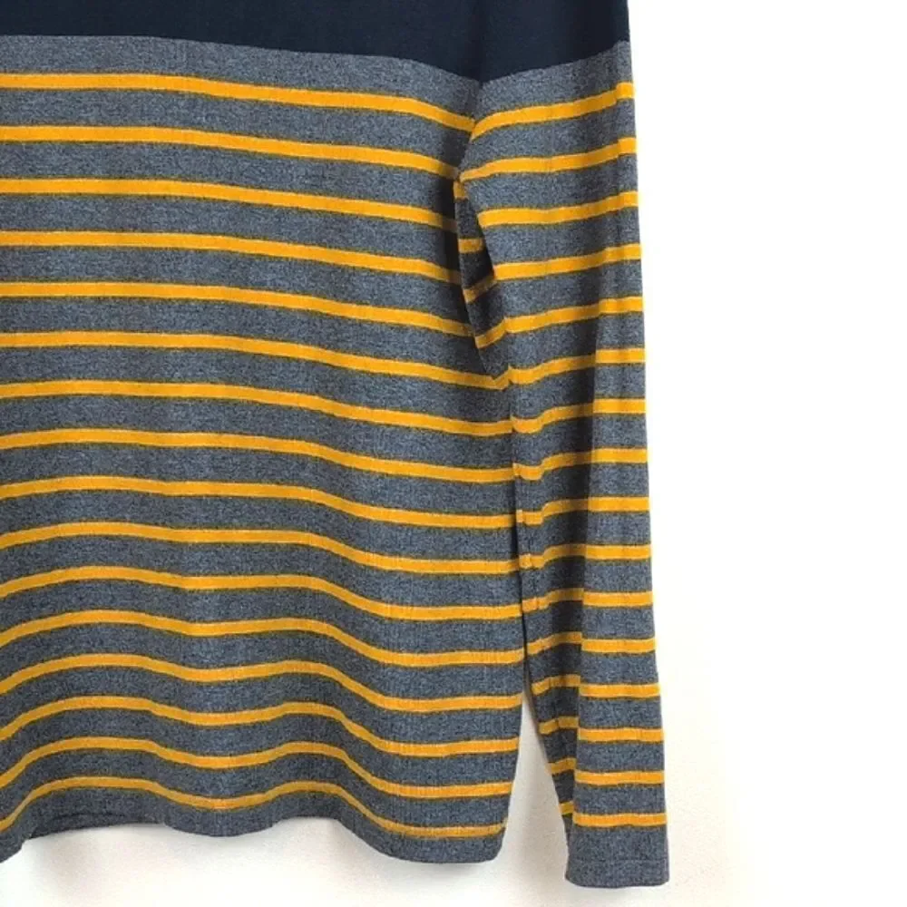 J.McLaughlin Navy Crew Neck Striped Sweater Shoulder Button Detail Size L